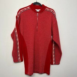 Rare LACOSTE 1/4 Zip Pullover Wool Sweater Made in France Red White